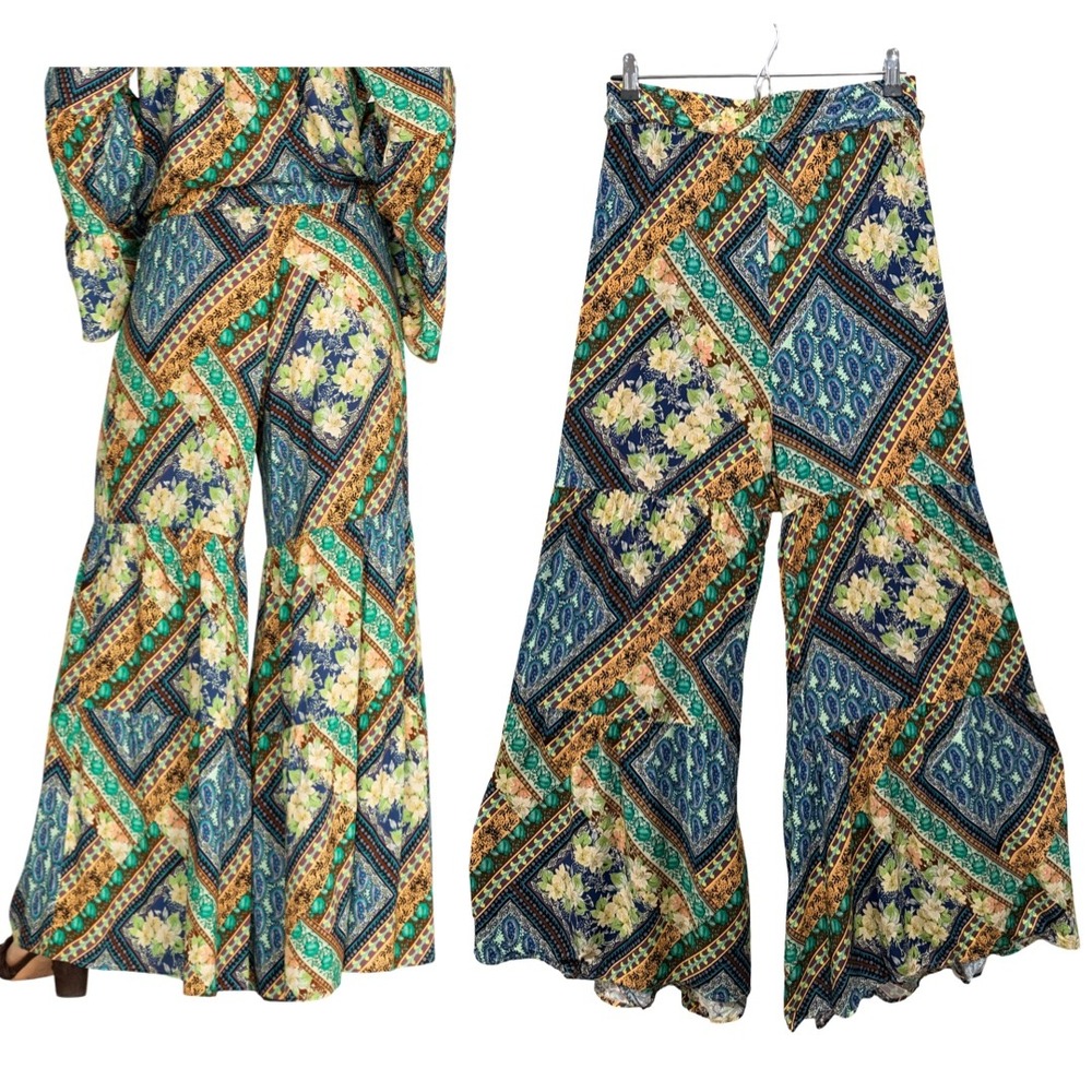 Johnny Was Tiered Wide Leg Pants 3X Plus Paisley Floral Lightweight Stretch Boho